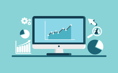 Information processing. Flat design modern vector illustration, data-driven revenue, business growth flat design vector concept with icons