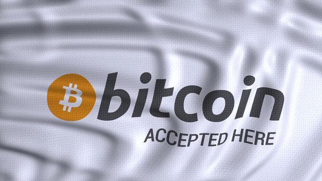 bitcoin accepted here white flag waving animation logo