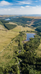 Aerial view of upland reservoirs and lakes in a rural area