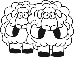 2 freunde team paar ängstlich lustig klein süß niedlich comic cartoon schaf ziege wolle bauer bock müde cool