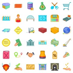 National economy icons set, cartoon style