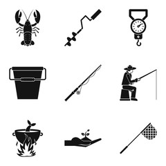 Food in open air icons set, simple style