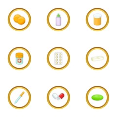 Fototapeta premium Medicinal preparation icons set, cartoon style