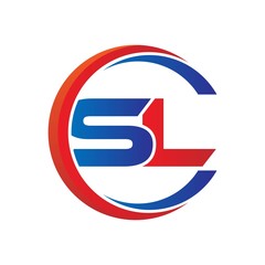 sl logo vector modern initial swoosh circle blue and red
