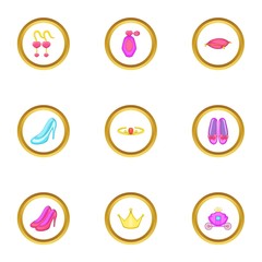 Princess element icons set, cartoon style