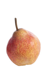 Red yellow pear fruit with leaf isolated on white with clipping path