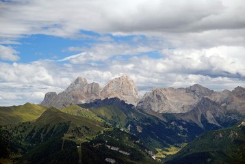 View over the Rosengarten Alps toward Marmolada Galcier near the peak of Mt. Marmolada near Tiers, Bolzano-Bozen, Italy, Europe