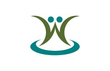 w letter swoosh people ellipse logo