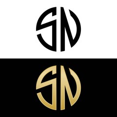 sn initial logo circle shape vector black and gold