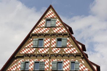 Gable, windows in Facade facing the Muensterplatz Square in Ulm, Baden-Wuerttemberg, Germany, Europe