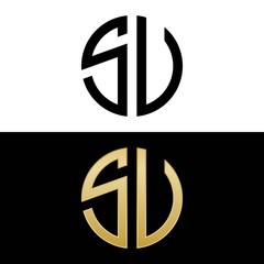 su initial logo circle shape vector black and gold © triwaw
