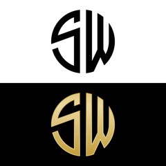 sw initial logo circle shape vector black and gold - obrazy, fototapety, plakaty