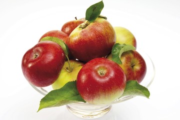 Apples in a glass bowl