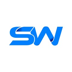 sw logo initial logo vector modern blue fold style - obrazy, fototapety, plakaty