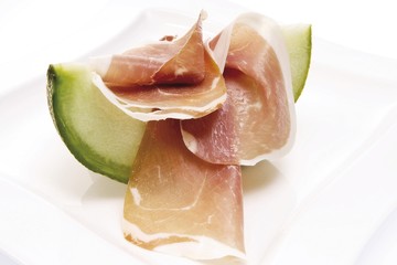 Melon wedge and ham