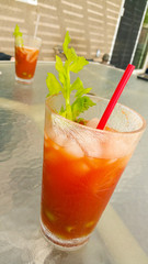 Bloody Mary Drinks on the Table on Patio