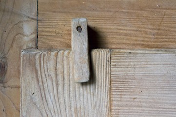 Wooden latch on rustic style cupboard, Stuttgart, Baden-Wuerttemberg, Germany, Europe