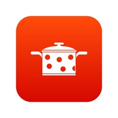 Saucepan with white dots icon digital red