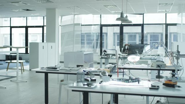  Interior view of work area in electronics factory. No people.
