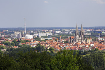 Obraz premium Regensburg, view from Winzer, Upper Palatinate, Bavaria, Germany, Europe