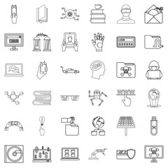 Cyber icons set, outline style