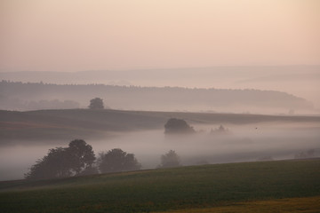Morning mood, Rhoen-Grabfeld, Franconia, Bavaria, Germany, Europe
