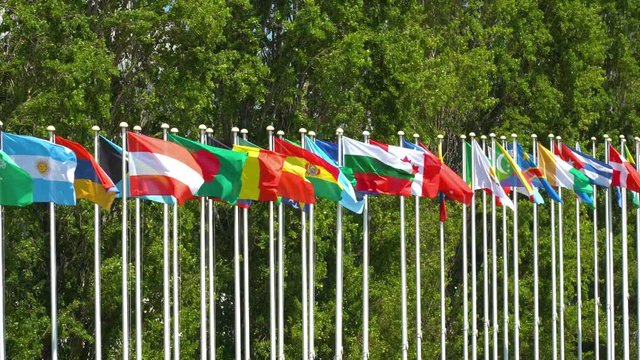 World Flag Poles In Lisbon, Portugal