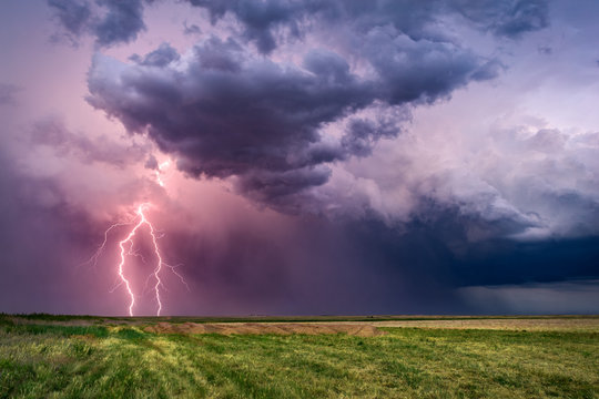 Lightning bolts from a thunderstorm