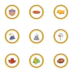 American things icons set, cartoon style