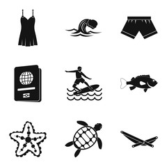 Marine fauna icons set, simple style