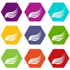 Fototapeta premium Wing icon set color hexahedron