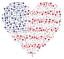 Abstract flag of United States of America made of little hearts
