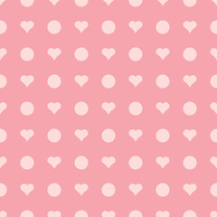 Seamless pink polka dot pattern with hearts vector