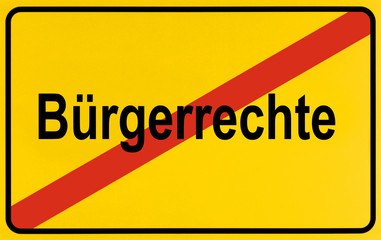 German city limits sign symbolising civil rights abuse