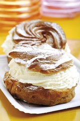 Cream puff with cream