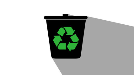 Recycling bin graphic icon long shadow black on white