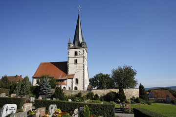 Fototapeta na wymiar Protestant church, Sondheim vor der Rhoen, Franconia, Bavaria, Germany, Europe