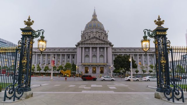 Afternoon to night motion timelapse of the San Francisco City Hall at San Francsico, California, United States