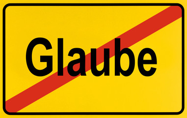 German city limits sign symbolising end of belief