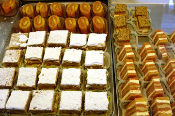 Petit four sweets cakes in a Pasticceria bakery