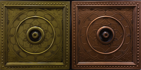 amazing detailed closeup view of dark brown bronze, cooper color interior decorative ceiling tiles luxury background