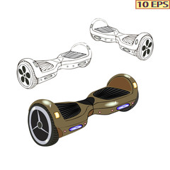 Gyroscope. Giro scooter. Gyro board. Hoverboard, isolated on white background. Vector illustration.