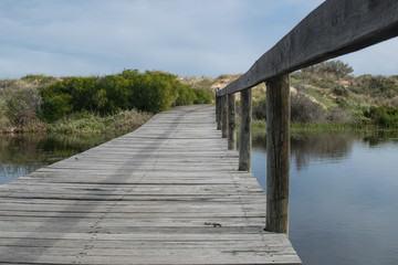 wooden bridge over a lake