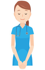 Fototapeta premium Illustration that a nurse wearing a blue scrub bows