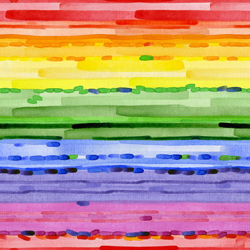 Multicolored, rainbow, cheerful, happy, beautiful, iridescent, multifaceted, striped, background. Seamless, beautiful, warm texture. Watercolor. Illustration