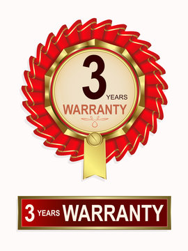 emblem of red color with the text of three-year warranty