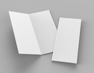 Bi fold or  Vertical half fold brochure mock up isolated on soft gray background. 3D render illustration