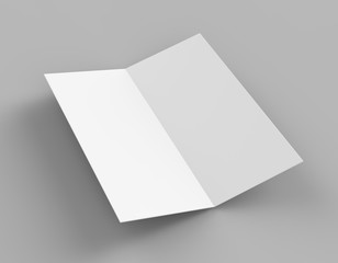 Bi fold or  Vertical half fold brochure mock up isolated on soft gray background. 3D render illustration