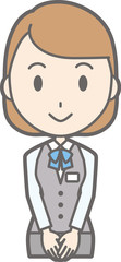 Illustration standing in front of a woman in uniform wearing a clerk