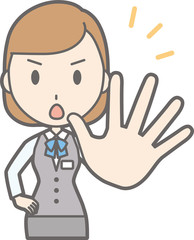 Illustration that a woman clothed in uniform wears a hand